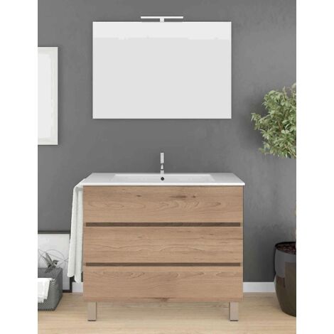 Set da bagno Imperia 3 cassetti - 10 colori diversi - 15 misure - Include Mobile, Lavabo e Specchio - Steppa 70x45Cm