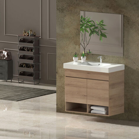 Set da bagno NEBARI - 7 colori diversi - 15 misure - 2 ante o un cassetto a scelta - Include mobile, lavabo e specchio Steppa 80x45Cm