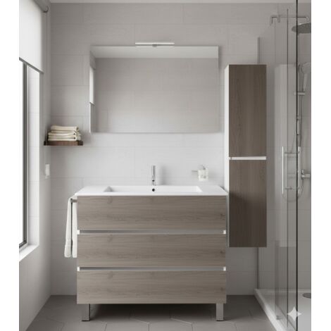 Mobile Bagno BALDER Già Montato 3 cassetti con piedini, lavabo e specchio Combi 80x45 cm con colonna