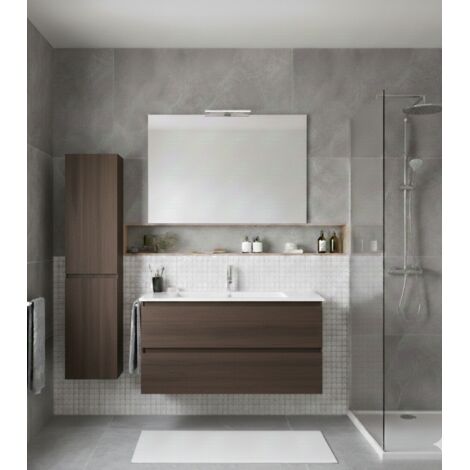 Mobile Bagno LOKI Già Montato 2 cassetti con piedini, lavabo e specchio Frassino tea 50x40 cm con colonna (1/2)