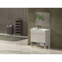 Set da bagno NEBARI con gambe - 7 colori diversi - 15 misure - 2 ante o un cassetto a scelta - Include mobile, lavabo e specchio Bianco Nordico 120x45Cm 1 Seni con cassetto