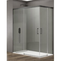 Cabina doccia angolare ALLSTONE BASIC 2+2 con chiusura all'apice, senza profilo inferiore da 6 mm in alluminio. profilo Titanio 120x90 cm vetroTransparente
