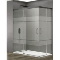 Cabina doccia angolare ALLSTONE BASIC 2+2 con chiusura all'apice, senza profilo inferiore da 6 mm in alluminio. profilo Titanio 90x70 cm vetroSerigrafato