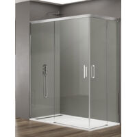 Cabina doccia angolare ALLSTONE BASIC 2+2 con chiusura all'apice, senza profilo inferiore da 6 mm in alluminio. profilo Cromo 90x70 cm vetroTransparente