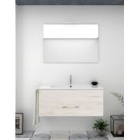 Set da bagno sospeso Firenze cassetti - 8 colori diversi - 14 misure - Include mobile, lavabo e specchio - Bianco Nordico 100x40Cm