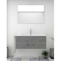 Set da bagno sospeso Firenze cassetti - 8 colori diversi - 14 misure - Include mobile, lavabo e specchio - Combi (Bianco E Smoky) 80x45Cm