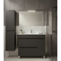 Mobile Bagno FENRIR Già Montato 2 cassetti e porta con piedini, lavabo e specchio Grafite 50x40 cm con colonna
