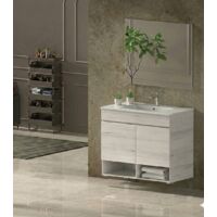 Mobile Bagno NEBARI Già Montato 2 portas, lavabo e specchio Bianco nordico 50x40 cm