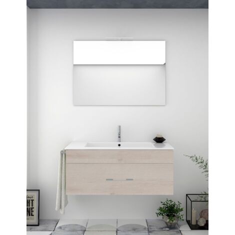 Badezimmer-Set Florenz Schubladen - 8 verschiedene Farben - 14 Größen - inkl. Möbel, Waschbecken und Spiegel - Cremefarben 60x35Cm