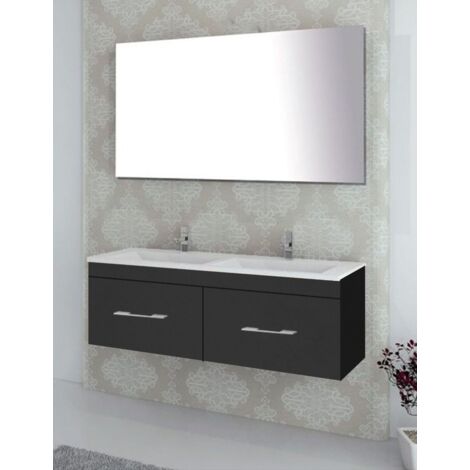 Badezimmer-Set Florenz Schubladen - 8 verschiedene Farben - 14 Größen - inkl. Möbel, Waschbecken und Spiegel - Graphit 120x45Cm 2 vasques