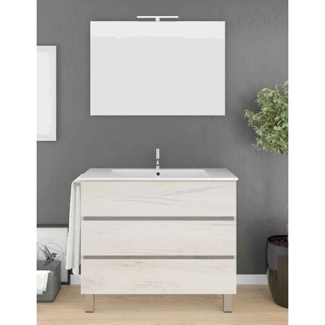 Set Imperia 3 Schubladen, 10 verschiedene Farben, 15 Maße, inkl. Möbel, Waschbecken und Spiegel, Nordisches Weiß 120x45Cm 2 Waschbecken