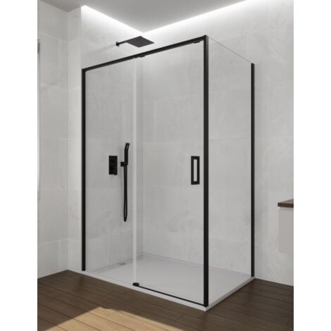 Duschkabine ABANTE (TWENTY) 1+1 mit festem Seitenteil 130x90 cm Schwarz (1/4)