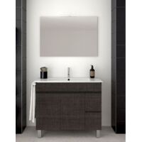 Badezimmer-Set mit 2 Schubladen und zwei Türen – 7 Farben – 15 Maße – inklusive Möbel, Waschbecken und Spiegel – Sinatra Eiche 120x45Cm 1 Waschbecken