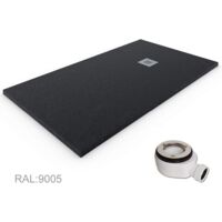 QUARZ Duschtasse aus extraflachem Harz, Ventil und Geschenkgitter, Schwarz Ral. 9005 100X150CM