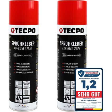 TECPO 2x Sprühkleber, 500ml Industriekleber, Kontaktkleber Alleskleber für Leder, Schaumstoff, Kunststoff, Metall, Papier, Gummi UVM.