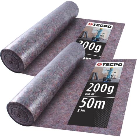 TECPO 2X Malervlies 50m Schutzvlies 200g/m² Abdeckvlies Anti-Rutsch Beschichtung Malervliesrolle - Versickerungsschutz, rutschfest, Staubdicht geeignet für Renovierung, Abdeckung, Flüssigkeiten
