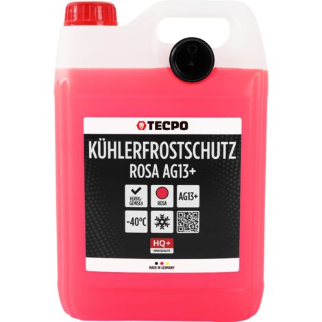 TECPO Kühlerfrostschutz Antifreeze AG13+, 5 Liter Kühlmittel rosa rot -40 C° Auto Kühlflüssigkeit Gebrauchsfertig LOBRID-Technologie