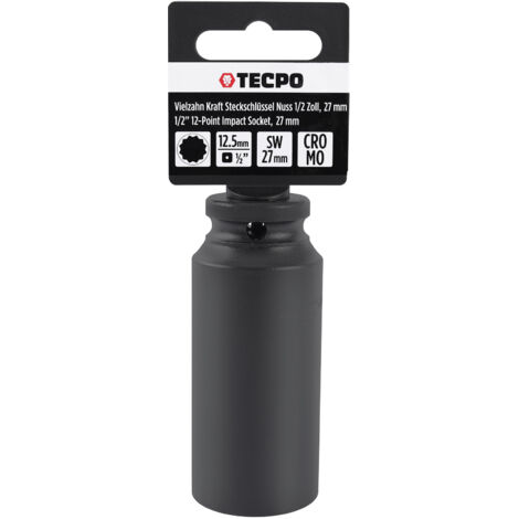 TECPO Vielzahn Kraft Steckschlüssel Nuss (12,5mm) 1/2" Zoll SW 27mm Schlagschrauber Stecknuss