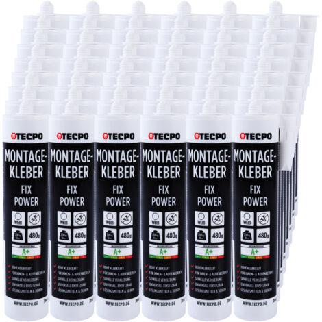TECPO Montagekleber Fix Power, 48x 480g Universal Baukleber Kartuschen Kraftkleber 200kg 10 cm² für Akustikpaneele, Styropor, Sockelleite Innen und Außen schnelle Verklebung ohne Grundierung (1/5)