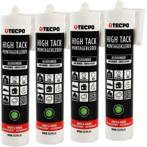 TECPO High Tack Montagekleber, 4x 455g zum Kleben, Dichten und Montieren Baukleber für Innen-und Außenbereich MS-Polymer Baukleber mit starker Anfangshaftung für Bauteile Kleben statt Bohren (1/3)