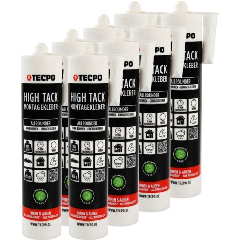 TECPO High Tack Montagekleber, 8x 455g zum Kleben, Dichten und Montieren Baukleber für Innen-und Außenbereich MS-Polymer Baukleber mit starker Anfangshaftung für Bauteile Kleben statt Bohren (1/3)