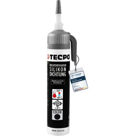 TECPO Hochtemperatur Dichtstoff Dichtmasse, 200 ml Silikon Dichtung dauerelastisch Schwarz hitze- und wasserbeständig Silikondichtmasse