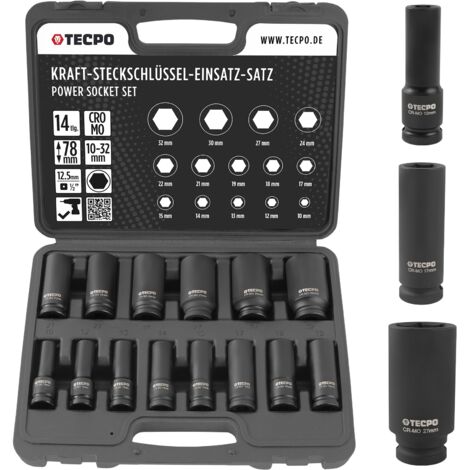 TECPO Kraft Steckschlüssel Satz 1/2 Zoll Schlagschrauber Nüsse 10-32 mm Schlagnüsse