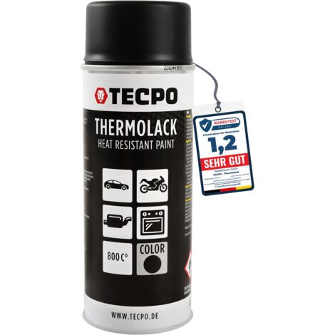 TECPO Thermolack Spray Dose 400ml Auspufflack Autolack Ofenlack Bremssattellack hitzebeständig bis 800°C schnell trocknend Auto Lackspray Schwarz Matt schützt Motor und Auspuff vor Rost