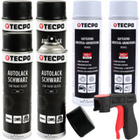 TECPO 2x Autolack schwarz matt 500 ml + 4x TECPO Grundierung grau Sprühdose Primer 500 ml