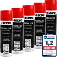 TECPO 5X Sprühkleber, 500ml Industriekleber, Kontaktkleber Alleskleber für Leder, Schaumstoff, Kunststoff, Metall, Papier, Gummi UVM.