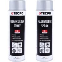 TECPO Felgensilber-Spray, 2x 500ml Felgensilber Spray schnell trockend Felgenlack auf Acrylbasis für Reparatur von Stahl und Leichtmetall