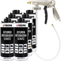 TECPO Bitumen Unterbodenschutz 6x Liter schwarz Steinschlagschutz UBS Autolack Rostmittel Korrosionsschutz mit Anti-Dröhn-Wirkung in Saugdose + Sprühpistole