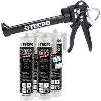 TECPO MS-Polymer Scheibenkleber 4x 290ml mit Zweihand Kartuschen Fettpresse mit Gewinde und Panzerschlauch Ausführung Kartuschenpresse Fettpresse
