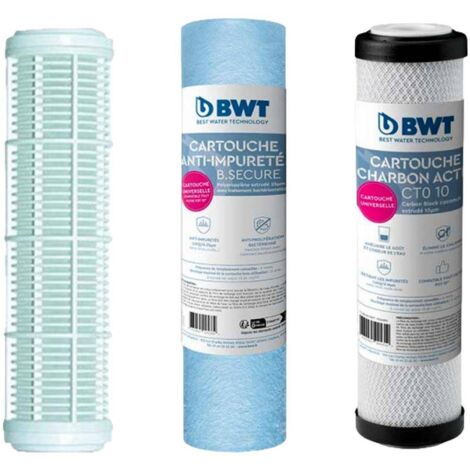 BWT – Lot de 3 cartouches filtrantes pour filtre à eau de pluie – Filtration 3 étapes 95µm/25µm/10µm – Compatible avec filtres 10 pouces
