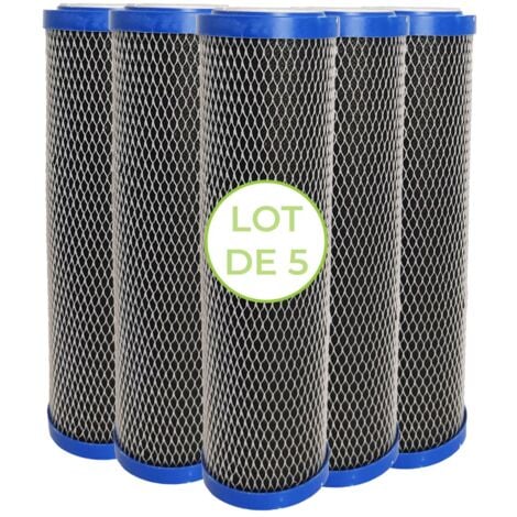Lot de 5 Cartouches 2 en 1 Filtre à Eau 9 pouces 3/4 - Anti sédiments + Charbon actif 5 microns Filtre à Impuretés Fabriqué en France