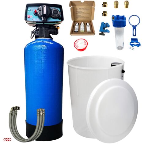 Pentair – Adoucisseur d'eau bi-bloc 75l – Vanne Fleck 5600 MV mécanique – Résine échangeuse d'ions – Kit d'installation complet inclus
