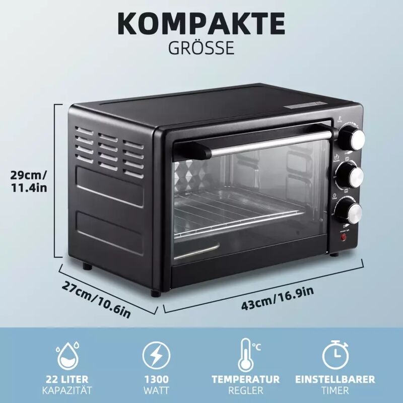 Mini four électrique 25 L - 1000 W - Température 120-250 °C - Minuterie 60 min - Four à pizza Mini four électrique 25 L - 1000 W - Température 120-250 °C - Minuterie 60 min - Four à pizza