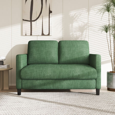 Canapé 2 Places Mini en Velours Côtelé Vert Résistant - 2 Coussins - 129(L) x 78(P) x 89cm(H) - Charge Max.300kg - Petit Espace