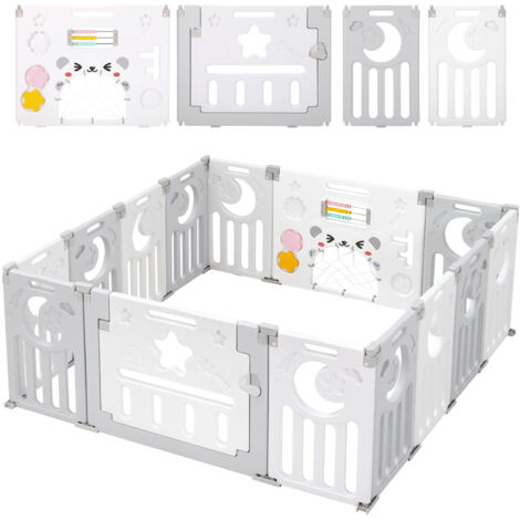Parc bébé Plastique 12+2 Panneaux pour Enfants - Clôture Pliant de Protection Bébé Enfants - 150 x 150 x 62cm - Gris