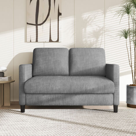 Neche – Canapé 2 places mini en velours côtelé gris – 129 x 78 x 89 cm – Charge max 300 kg – Confort optimal pour petits espaces
