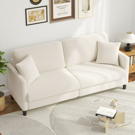 Neche – Canapé droit 3 places en velours teddy luxe – Bois massif avec accoudoirs – Dimensions 193 x 79 x 89 cm – Confort optimal pour salon