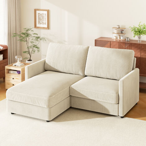Neche – Canapé d'angle réversible 2 places en velours côtelé – Confort optimal avec coussins à ressorts – Dimensions 180x137x84cm – Couleur beige moderne