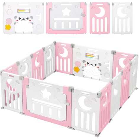 Keepbuying – Parc bébé modulable 12+2 panneaux – Dimensions 150 x 150 x 62cm – Matériaux non toxiques – Clôture pliable avec porte de sécurité