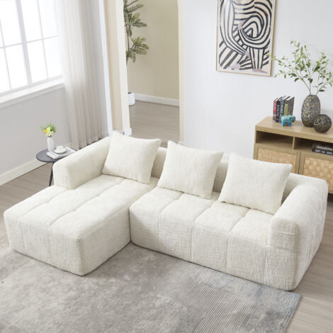 Neche – Canapé d'angle modulable 3 places 250 cm – Tissu chenille doux – Poches de rangement – Confort optimal sans assemblage