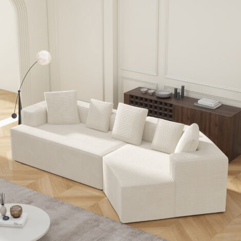 Canape droit HABITAT ET JARDIN 3 places en cuir blanc 88 x 210 x 90 cm - Achat & prix