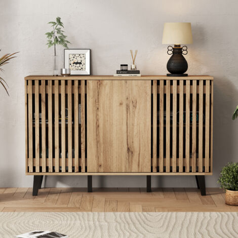 Buffet Salon Moderne avec 3 Portes et 6 Compartiments de rangement,Commode Rangement 150 x 40 x 95cm,Naturelle