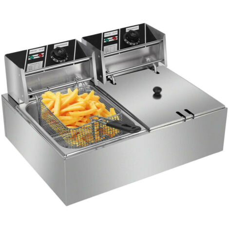 Neche – Friteuse électrique double 12L 5000W – 230V – Température 60-200°C – Dimensions 55x43x28.5cm – Acier inoxydable pour usage professionnel