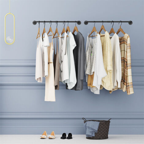 Keepbuying – Portant à vêtements mural en fer malléable 92cm – Capacité de poids élevée – Installation facile pour espaces confinés – Noir