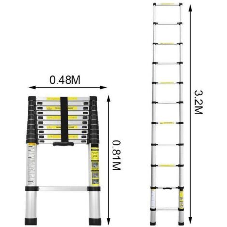 Keepbuying – Échelle télescopique 3,2 m aluminium – 11 échelons – Charge maximale 150 kg – Antidérapante – Norme de sécurité EN131