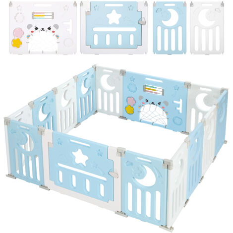 Keepbuying – Parc bébé modulable en plastique 12+2 panneaux – Clôture pliable avec porte de sécurité – 150 x 150 x 62cm – Ventouses pour fixation stable